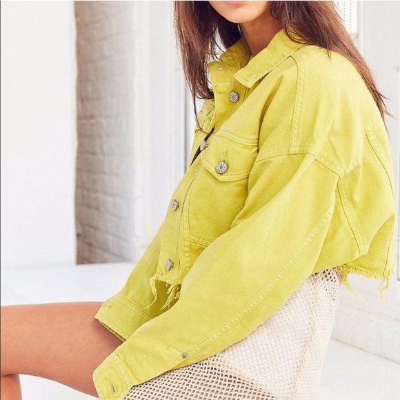 lime green cropped jean jacket